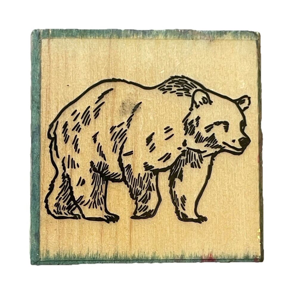 Grizzly Bear Wood Mounted Rubber Stamp Rustic Wildlife Scrapbook Crafting